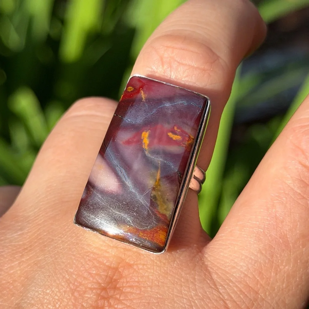 Size 8 925 silver plated red mookaite ring with pyrite 0501‎